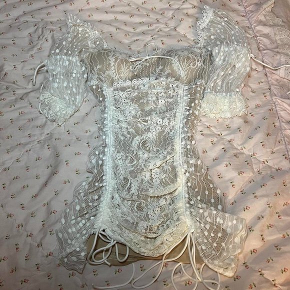 Fashionnova white lace angel baby puff sleeve corset dress - Picture 1 of 8